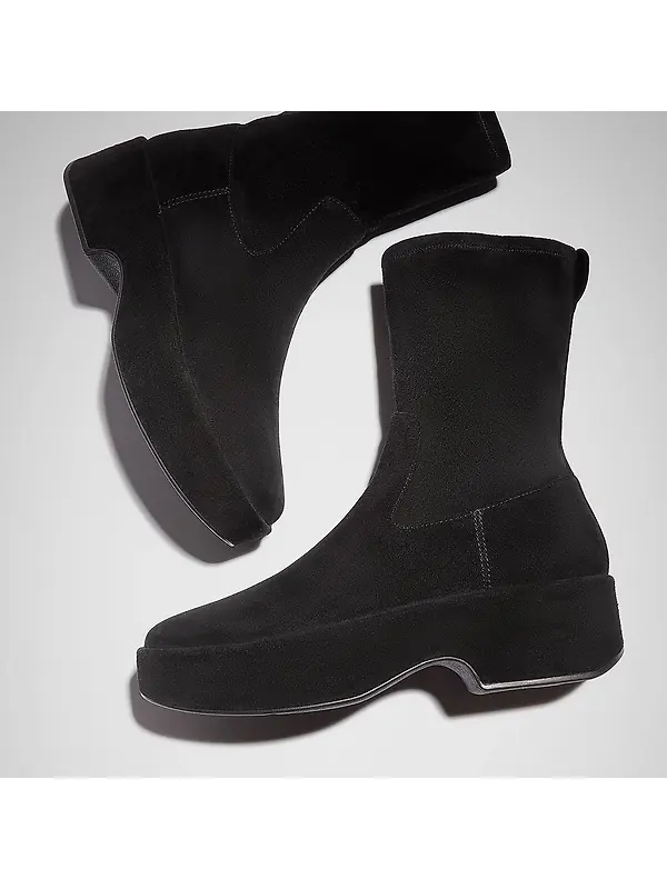 FitFlop Women's F-LUMA Stretch Suede Demi-Wedge Mid-Calf Boots - All Black Image 5