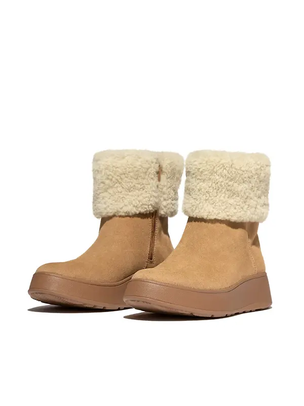 FitFlop Women's F-MODE Shearling-Collar Zip-Up Suede Ankle Boots - Desert Tan Image 5