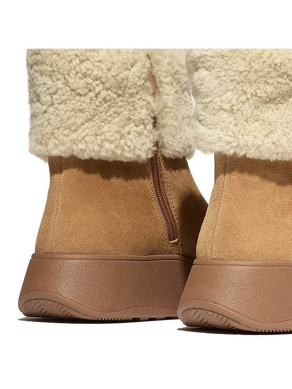 FitFlop Women's F-MODE Shearling-Collar Zip-Up Suede Ankle Boots - Desert Tan Image 6