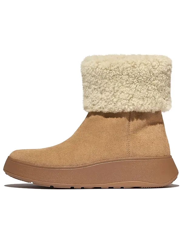 FitFlop Women's F-MODE Shearling-Collar Zip-Up Suede Ankle Boots - Desert Tan Image 7
