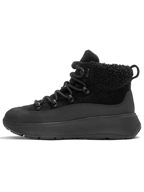 FitFlop Women's F-MODE Teddy-Collar Warm Suede Lace-Up Booties - All Black Image 7