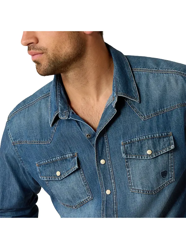 Ariat Men's Denim Retro Fit Shirt - Stone Image 4