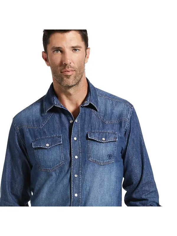Ariat Men's Denim Retro Fit Shirt - Stone Image 5