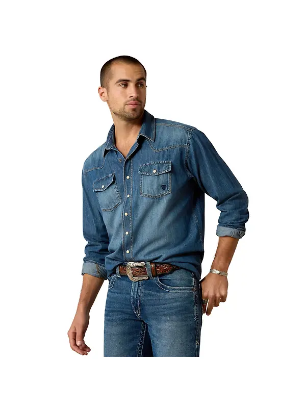 Ariat Men's Denim Retro Fit Shirt - Stone Image 1