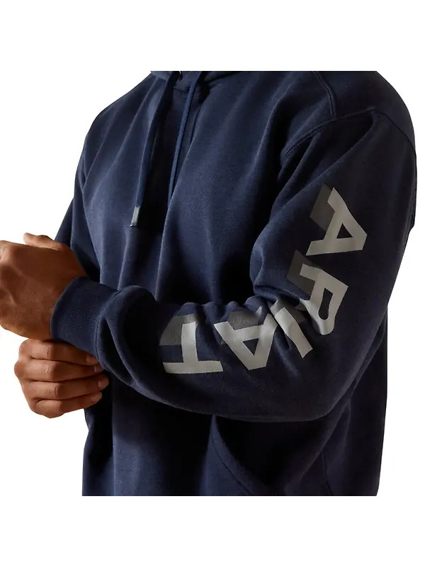 Ariat Men's Rebar Lightweight Logo Hoodie - Navy Heather/Alloy Image 4