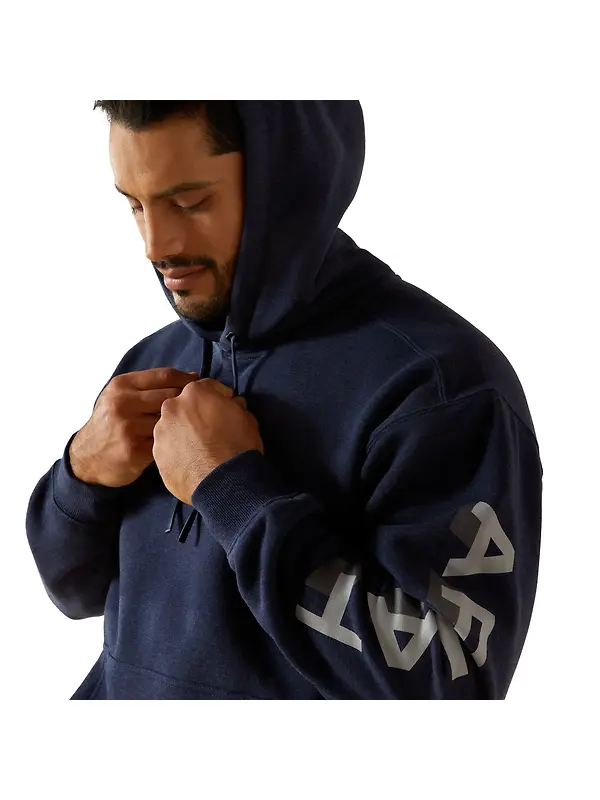 Ariat Men's Rebar Lightweight Logo Hoodie - Navy Heather/Alloy Image 5