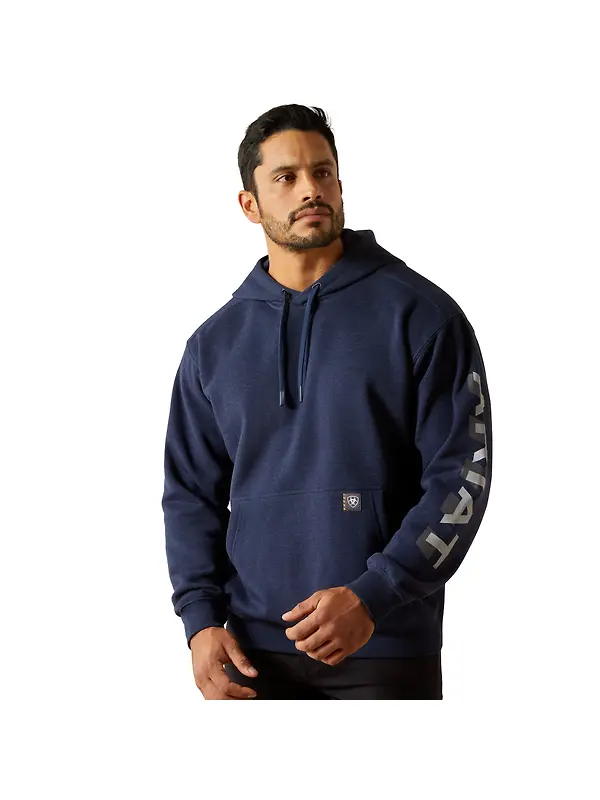 Ariat Men's Rebar Lightweight Logo Hoodie - Navy Heather/Alloy Image 1