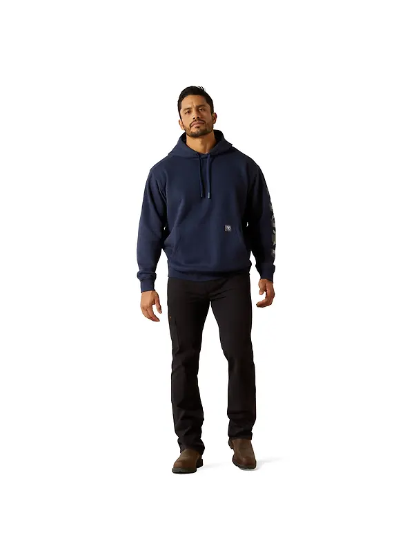 Ariat Men's Rebar Lightweight Logo Hoodie - Navy Heather/Alloy Image 3