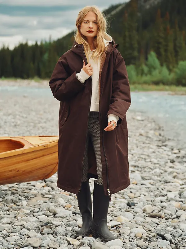 Joules Women's Coverall Oversized Fleece Lined Waterproof Coat - Chocolate Brown Image 2