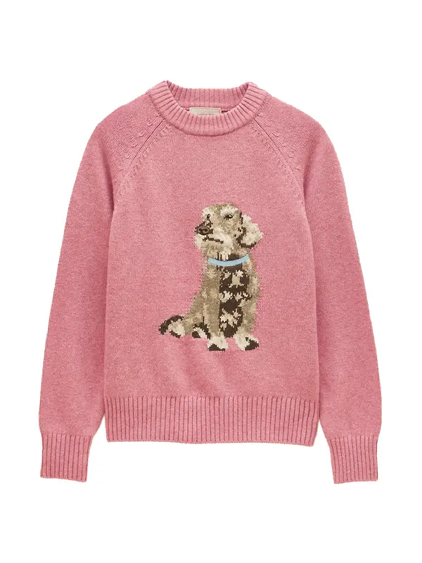 Joules Women's Dachshund Cotton Blend Crew Neck Knitted Jumper - Pink Image 1