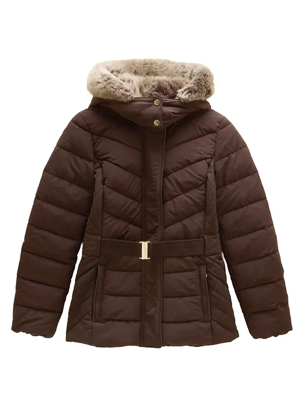 Joules Women's Aspen Showerproof Padded Coat with Faux Fur Hood - Chocolate Brown Image 1