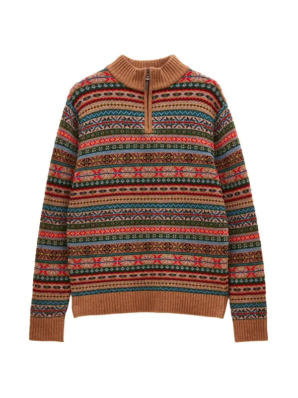 Joules Men's Fairisle Wool Rich Quarter Zip Jumper - Multi Image 1