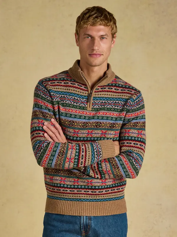 Joules Men's Fairisle Wool Rich Quarter Zip Jumper - Multi Image 2