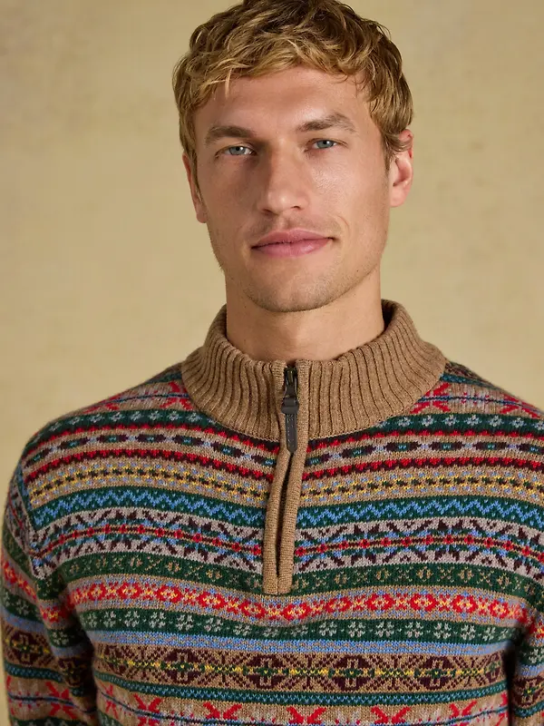 Joules Men's Fairisle Wool Rich Quarter Zip Jumper - Multi Image 5