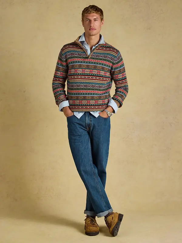 Joules Men's Fairisle Wool Rich Quarter Zip Jumper - Multi Image 7
