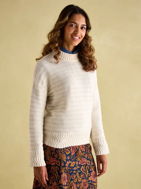 Joules Women's Bernie Crew Neck Textured Jumper - Cream Image 2