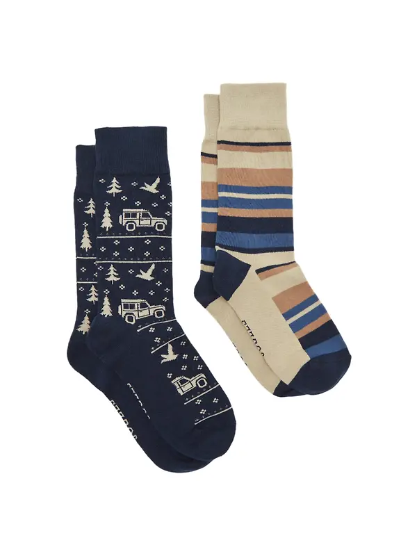 Product image of Joules Men's Kingsbury Socks 2 Pack UK 7-12 - Navy/Oatmeal
