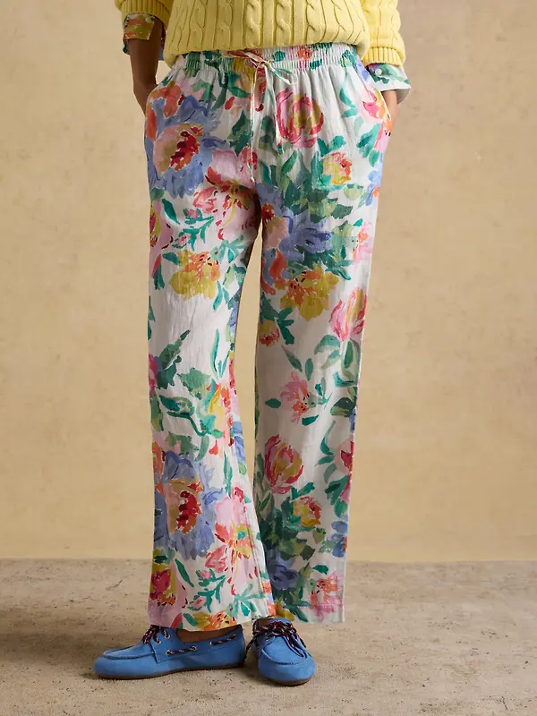 Joules Women's Relaxed Wide Leg Trousers with Linen - Multi Floral Image 2