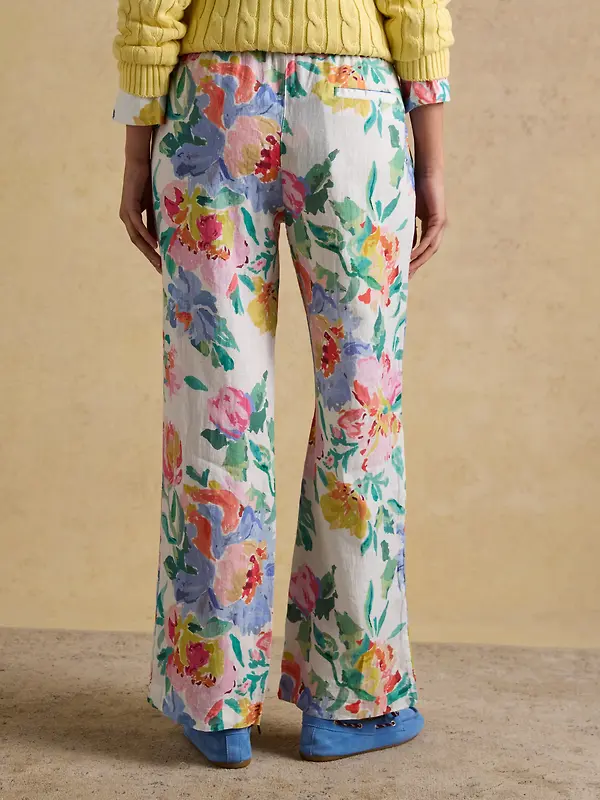 Joules Women's Relaxed Wide Leg Trousers with Linen - Multi Floral Image 3