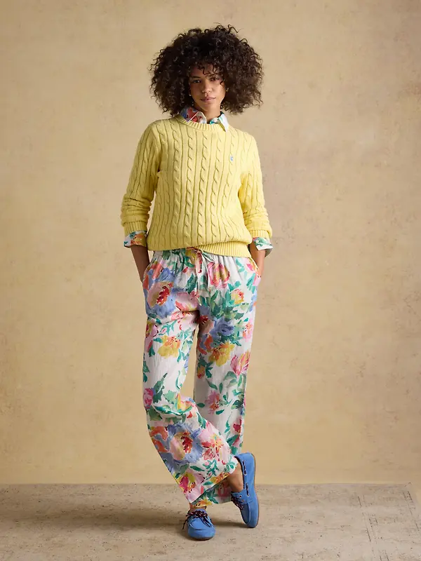 Joules Women's Relaxed Wide Leg Trousers with Linen - Multi Floral Image 4