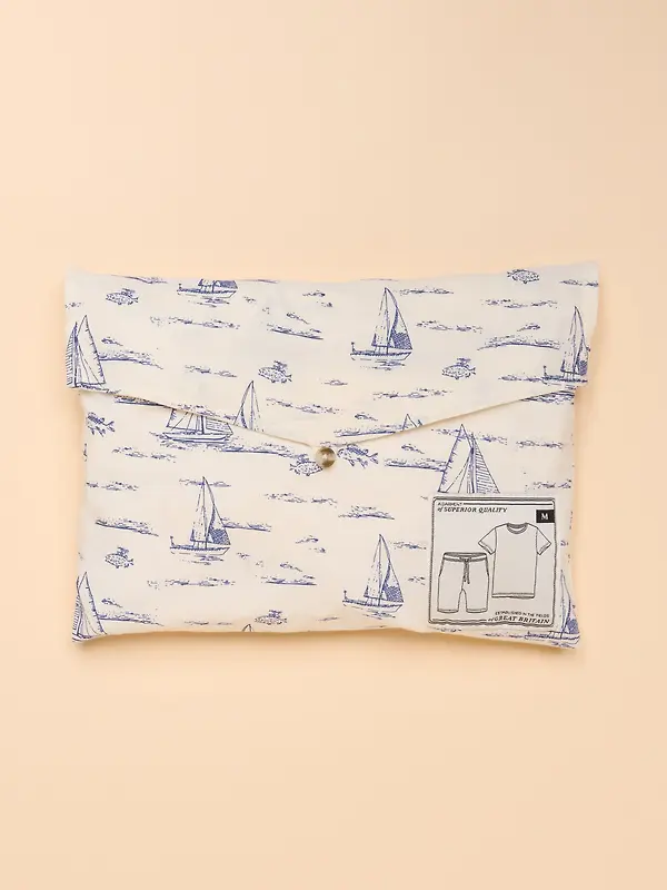 Joules Men's Harford Short Sleeve Top & Pyjama Set With Packable Travel Bag - Blue Toile Image 2