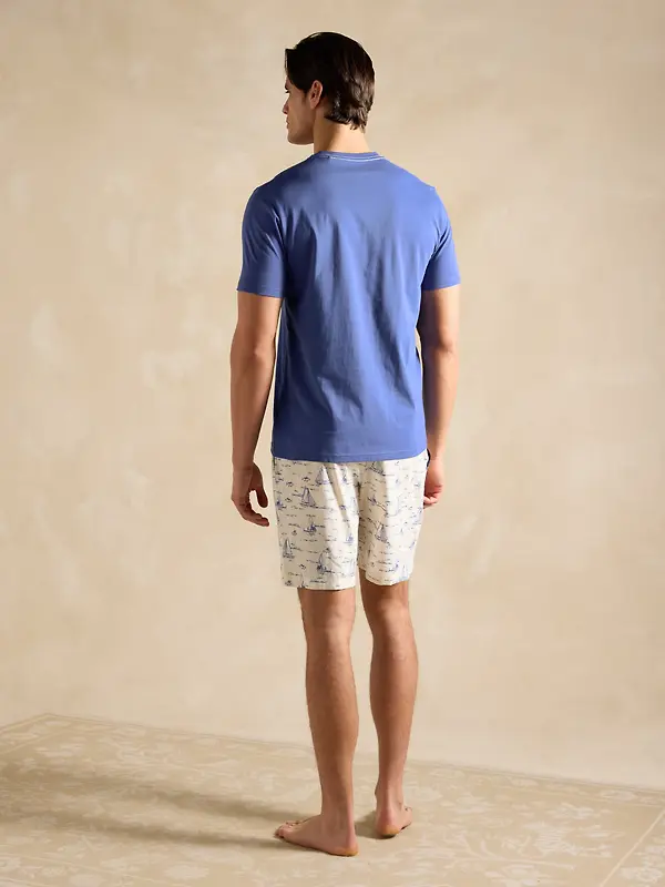 Joules Men's Harford Short Sleeve Top & Pyjama Set With Packable Travel Bag - Blue Toile Image 4