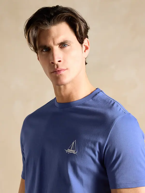 Joules Men's Harford Short Sleeve Top & Pyjama Set With Packable Travel Bag - Blue Toile Image 5