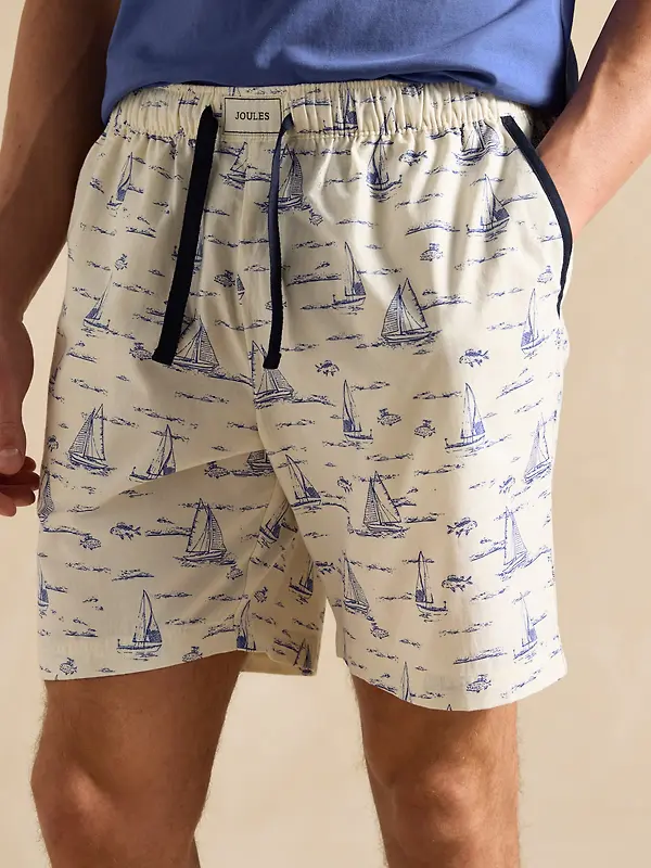 Joules Men's Harford Short Sleeve Top & Pyjama Set With Packable Travel Bag - Blue Toile Image 6
