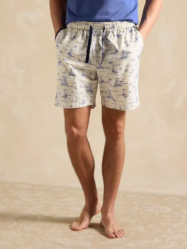 Joules Men's Harford Short Sleeve Top & Pyjama Set With Packable Travel Bag - Blue Toile Image 8