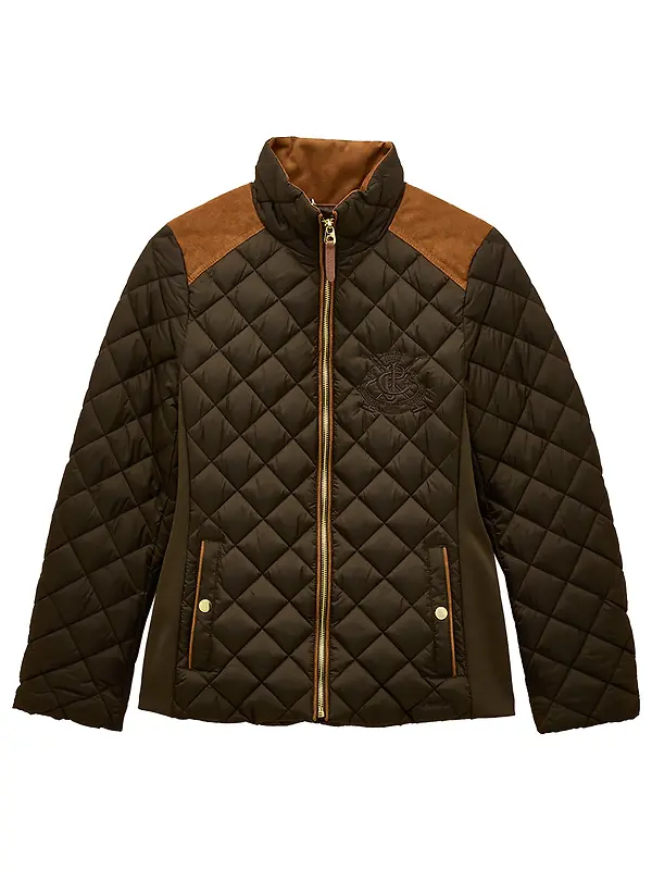 Joules Women's Braemar Luxe Showerproof Diamond Quilted Coat - Khaki Green Image 1