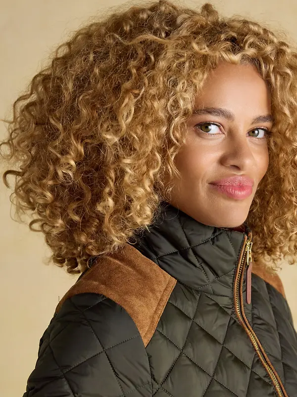 Joules Women's Braemar Luxe Showerproof Diamond Quilted Coat - Khaki Green Image 4
