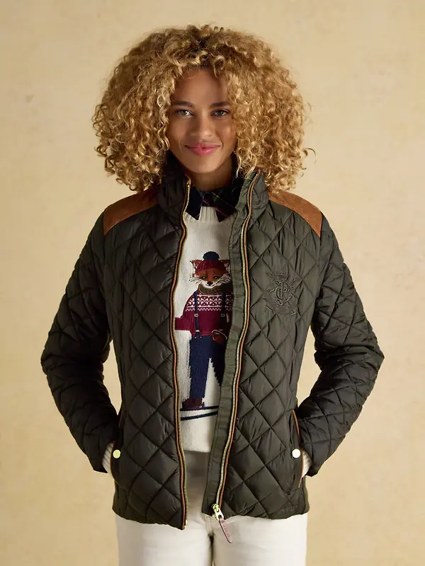 Joules Women's Braemar Luxe Showerproof Diamond Quilted Coat - Khaki Green Image 12