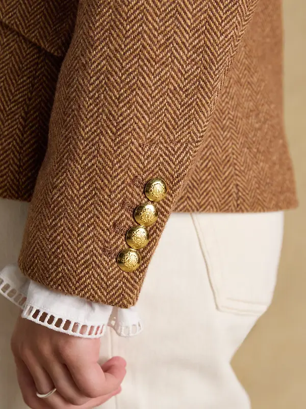 Joules Women's Canterly Formal Tweed Suit Blazer - Brown Herringbone Image 9