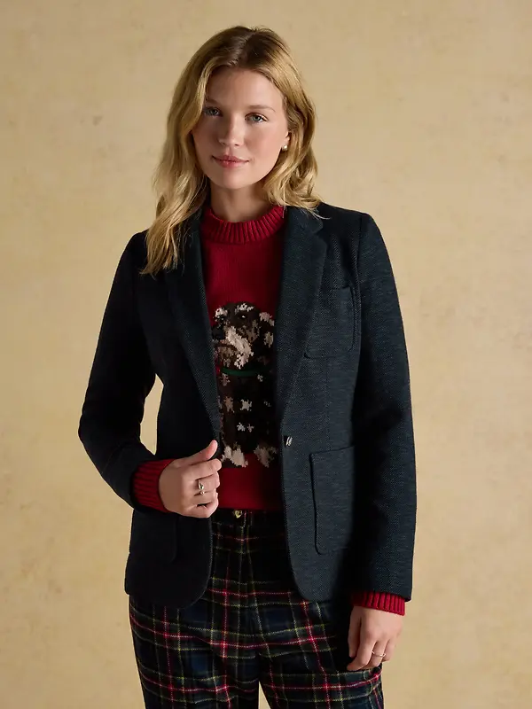 Joules Women's Albury Herringbone Jersey Tweed Blazer - Navy Image 4