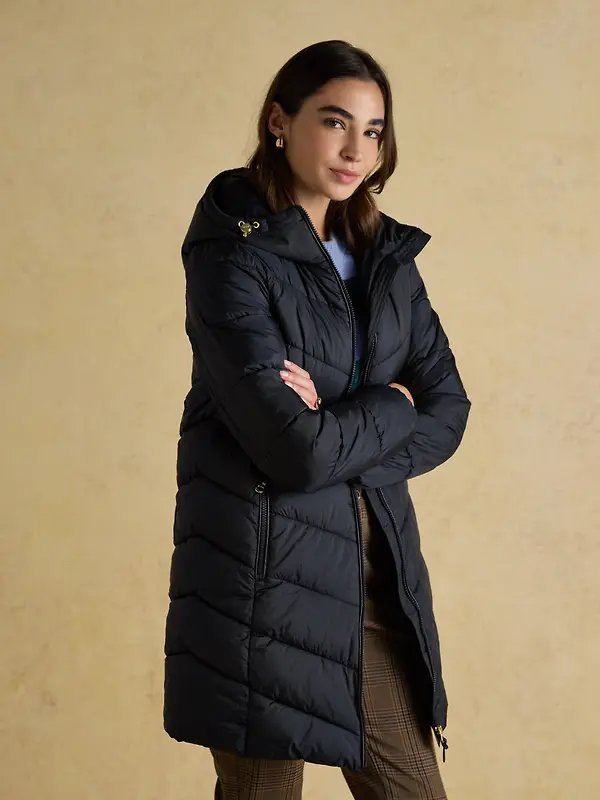 Joules Women's Moorsdale Mid Length Showerproof Padded Coat with Hood - Navy Image 4