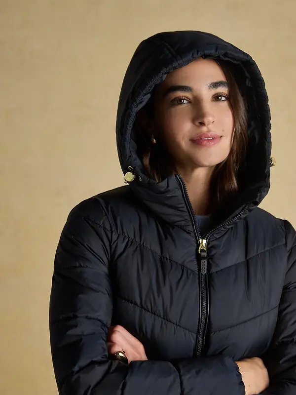 Joules Women's Moorsdale Mid Length Showerproof Padded Coat with Hood - Navy Image 5