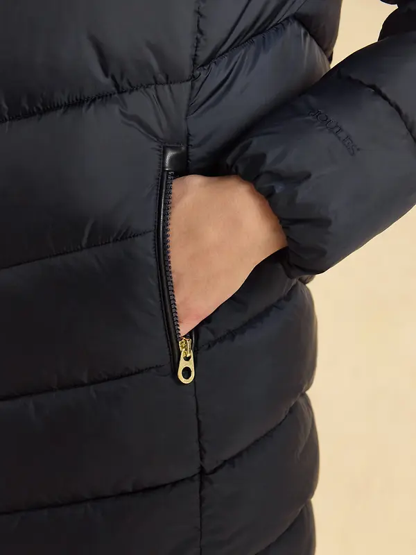 Joules Women's Moorsdale Mid Length Showerproof Padded Coat with Hood - Navy Image 6