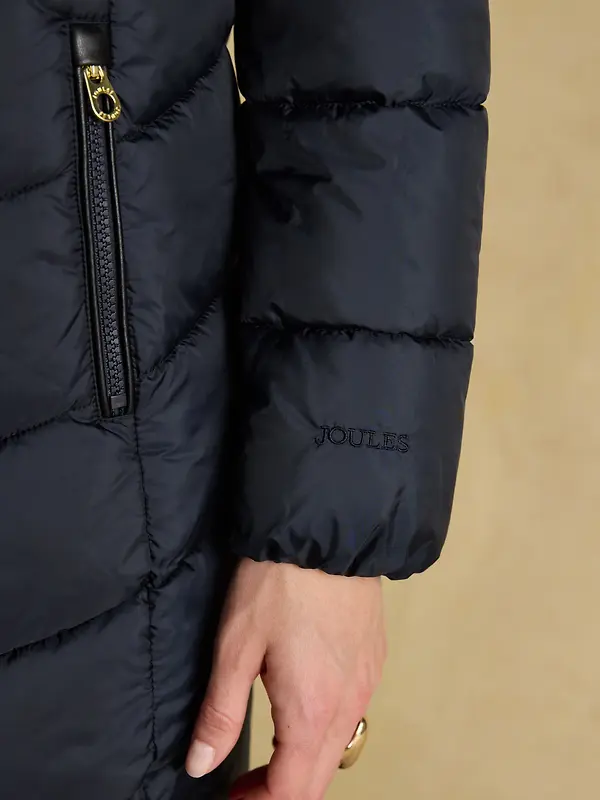 Joules Women's Moorsdale Mid Length Showerproof Padded Coat with Hood - Navy Image 10