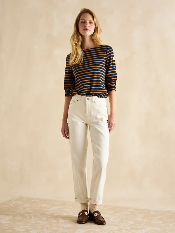 Joules Women's Harbour Boat Neck Long Sleeve Breton Stripe Top - Navy & Tan Image 4