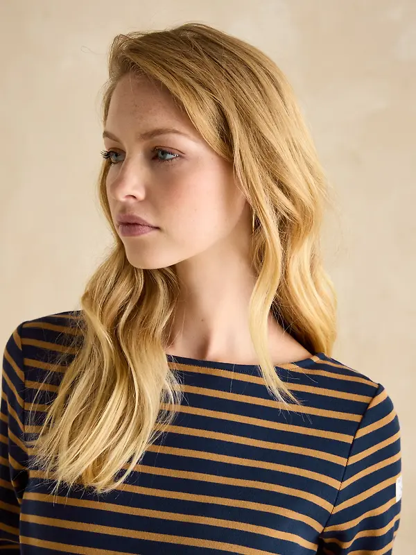 Joules Women's Harbour Boat Neck Long Sleeve Breton Stripe Top - Navy & Tan Image 6