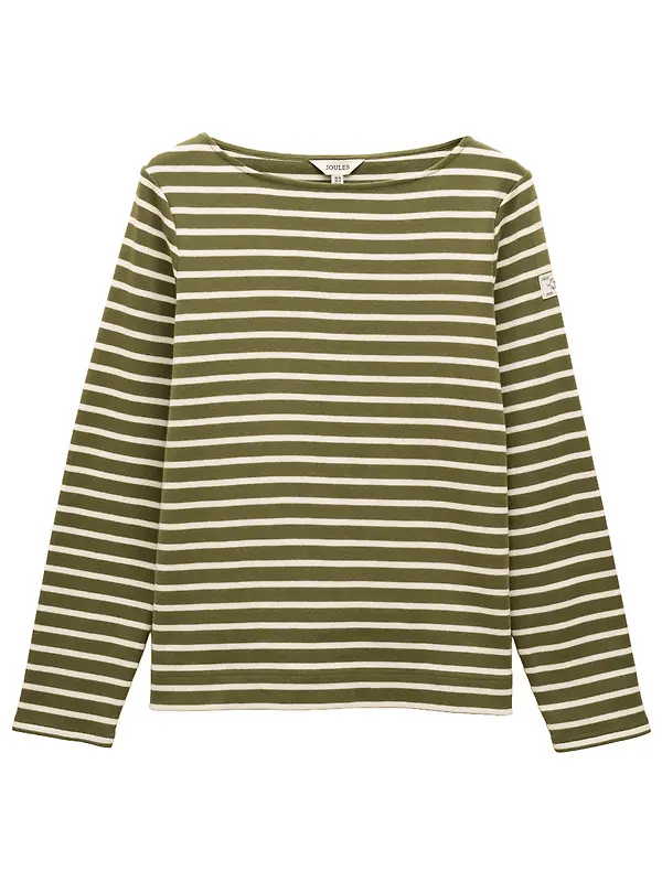 Joules Women's Harbour Boat Neck 100% Cotton Breton Top - Green Stripe Image 1