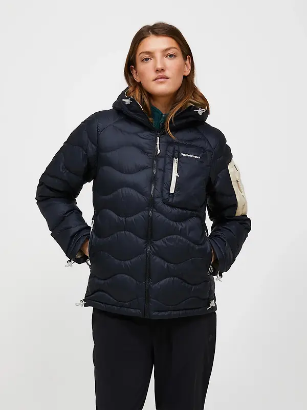 Peak Performance Women's Helium Utility Down Hooded Jacket - Black/Sand Fog Image 2