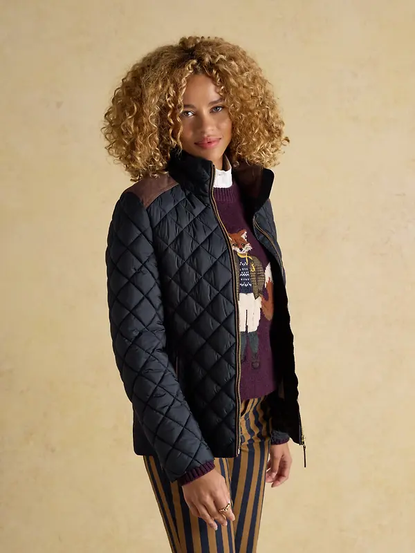 Joules Women's Braemar Luxe Showerproof Diamond Quilted Coat - Navy Blue Image 4