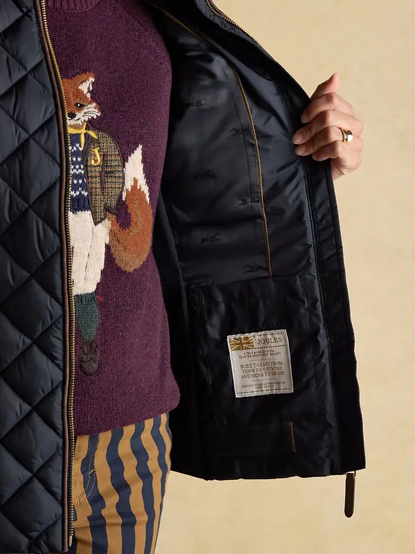 Joules Women's Braemar Luxe Showerproof Diamond Quilted Coat - Navy Blue Image 9