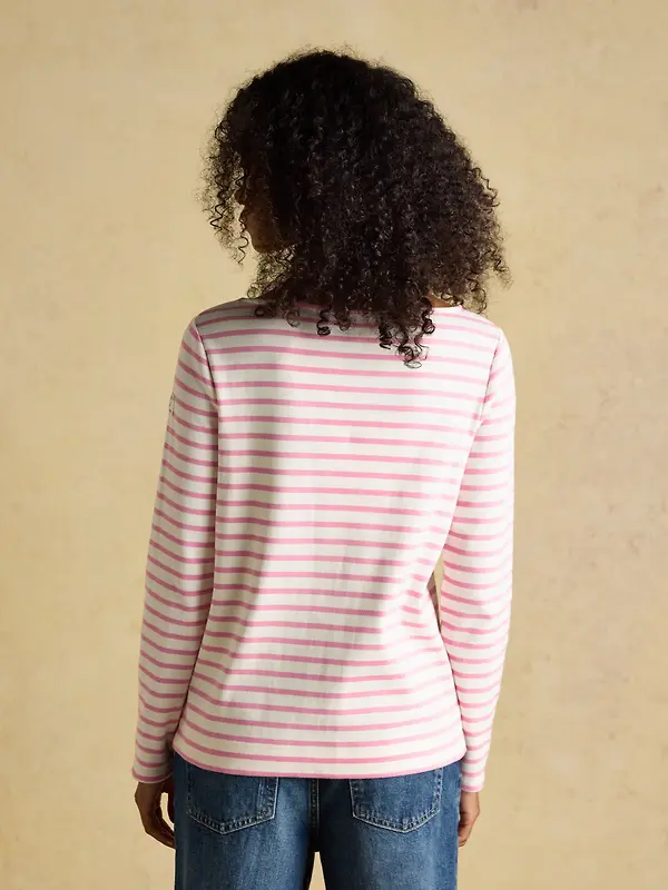 Joules Women's Harbour Boat Neck 100% Cotton Long Sleeve Breton Top - Cream/Pink Image 3