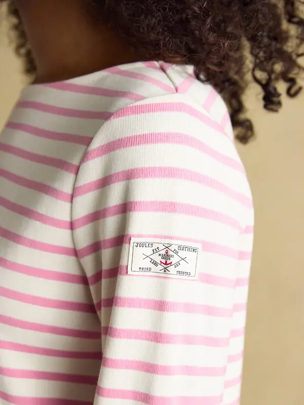 Joules Women's Harbour Boat Neck 100% Cotton Long Sleeve Breton Top - Cream/Pink Image 5
