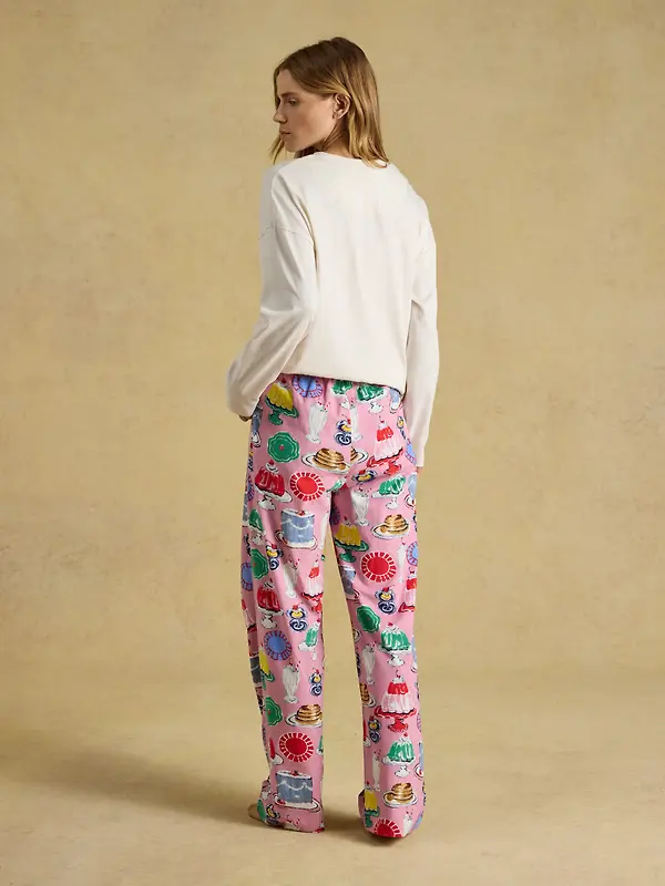 Joules Women's Lyla Long Sleeve Jersey Cotton Pyjama Set - Cream / Pink Puddings Print Image 3