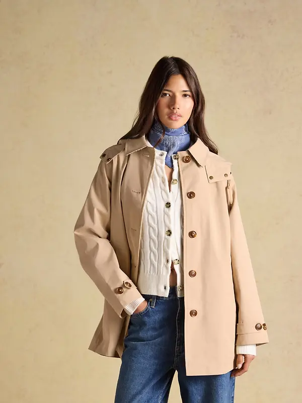Joules Women's Rainmore Waterproof Button Through Raincoat - Tan Brown Image 7