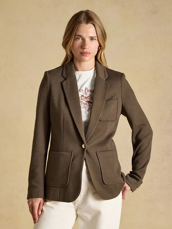Joules Women's Albury Badged Jersey Blazer - Chocolate Brown Image 2