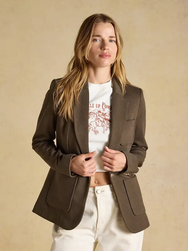Joules Women's Albury Badged Jersey Blazer - Chocolate Brown Image 6
